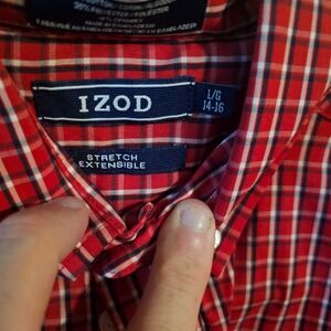 Izod Kids Red and White Plaid Button Down Shirt